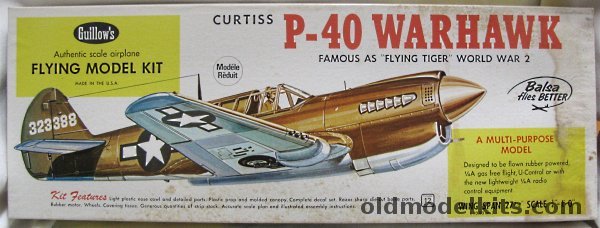 Guillows 1/16 Curtiss P-40 Warhawk - 27 inch Wingspan Gas/RC/Rubber Powered Balsa Wood Kit, 405 plastic model kit